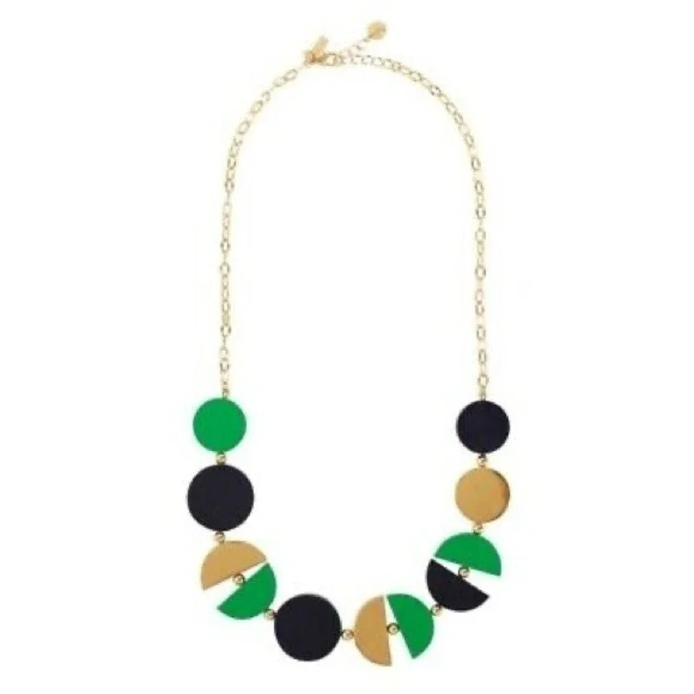 Kate Spade Double Exposure Necklace Green Gold Black Modern Art Discs